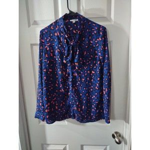Fashion Nova Top Size S Blue And Pink Button down Tie Neck